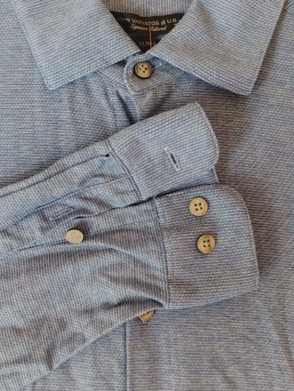 John Varvatos Signature Tailored Slim Fit Dress Shirt  Blue Size 16.5 34/35